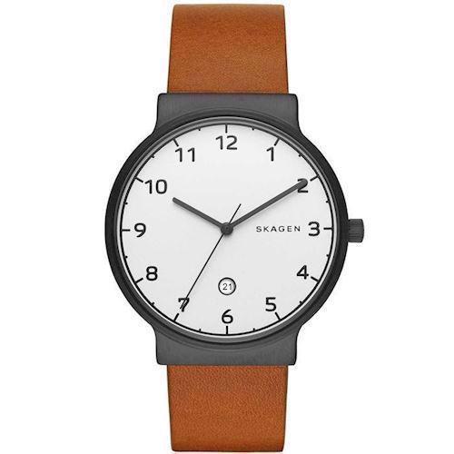 Image of Ancher IP sort stål quartz med tre visere herre ur fra Skagen, SKW6297